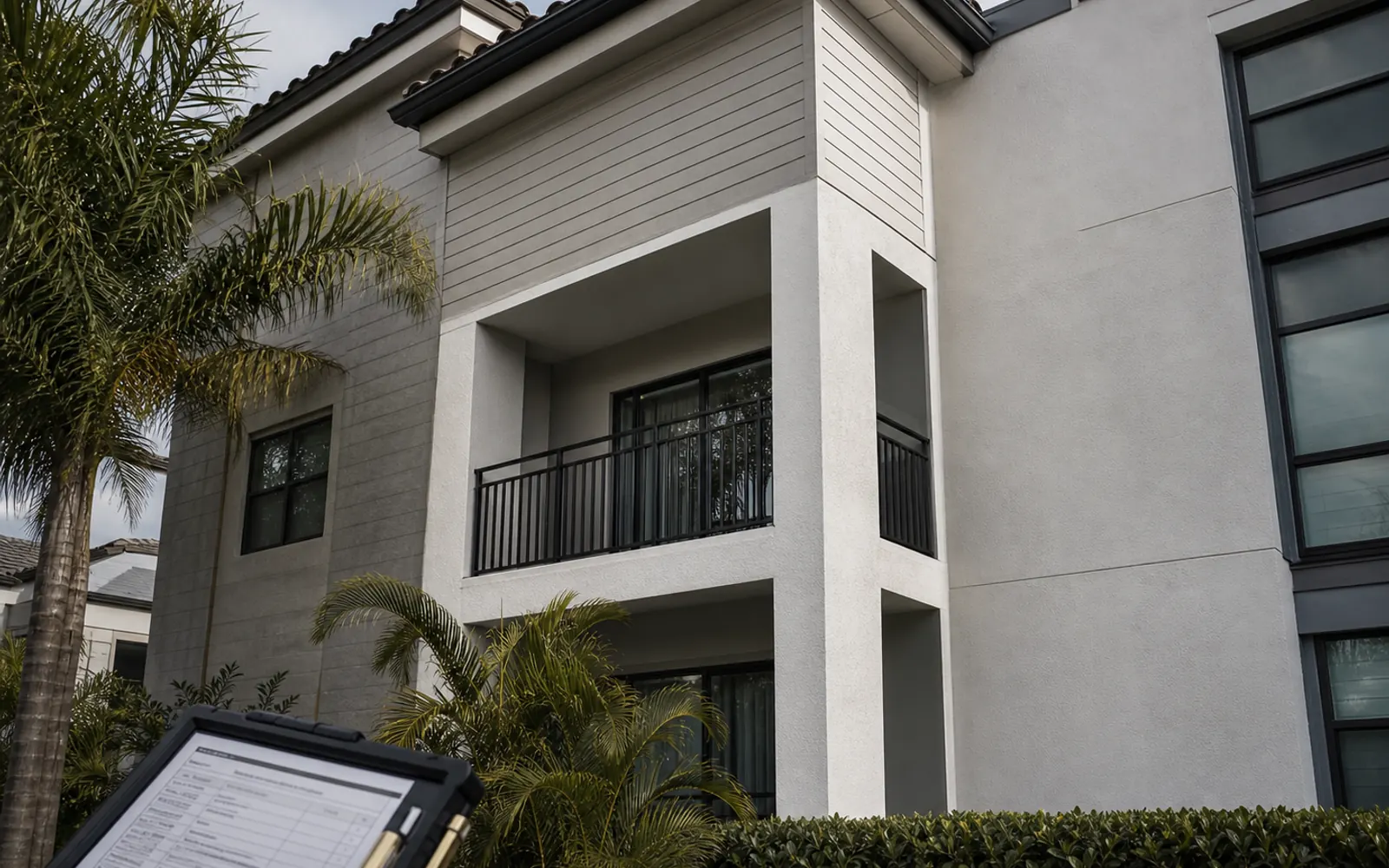 Completed Florida building envelope detail with inspection notes prepared for condition assessment.